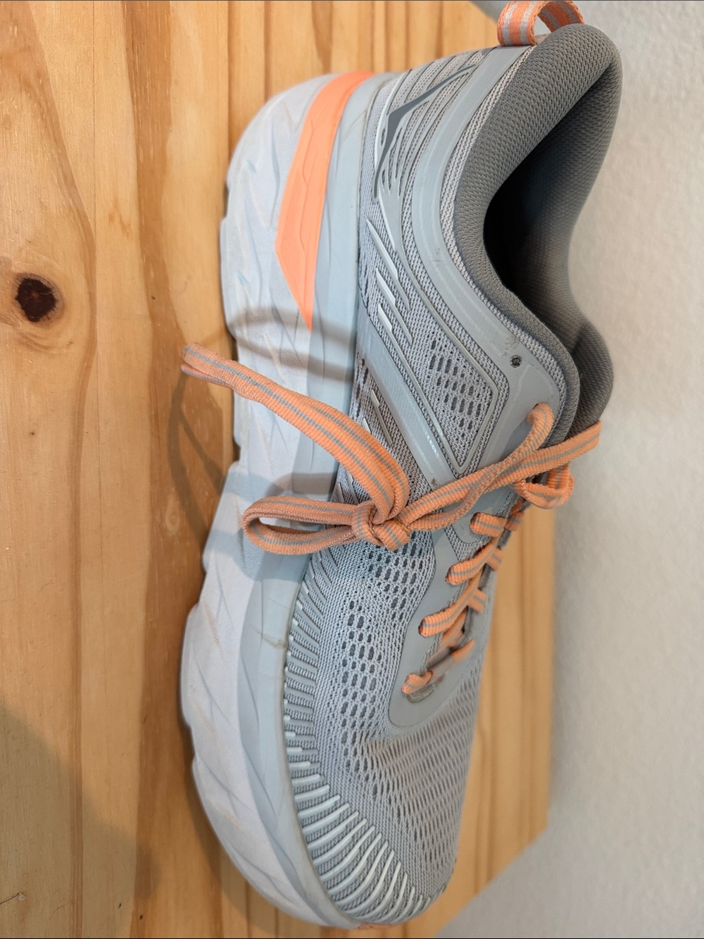 Hoka Bondi 7 Women's Gray and Peach Lace-Up Running Sneakers - Picture 7 of 7